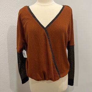 Long sleeve waffle knit top